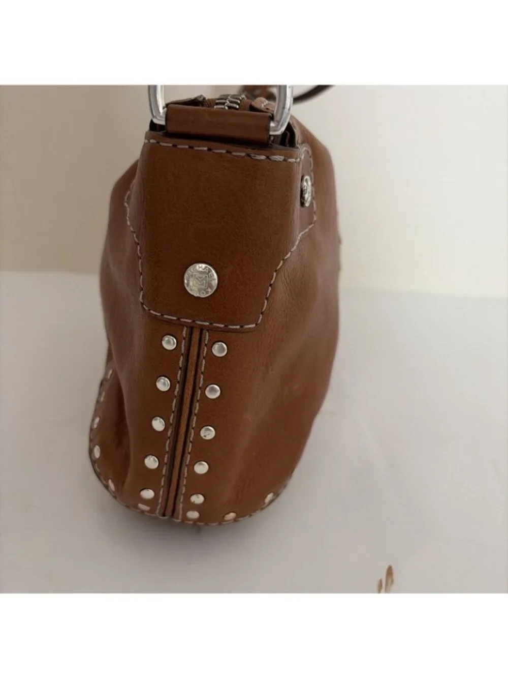 Michael Kors Astor Leather Mini Shoulder Bag Brown Gunmetal Studs VTG Y2K 2005
